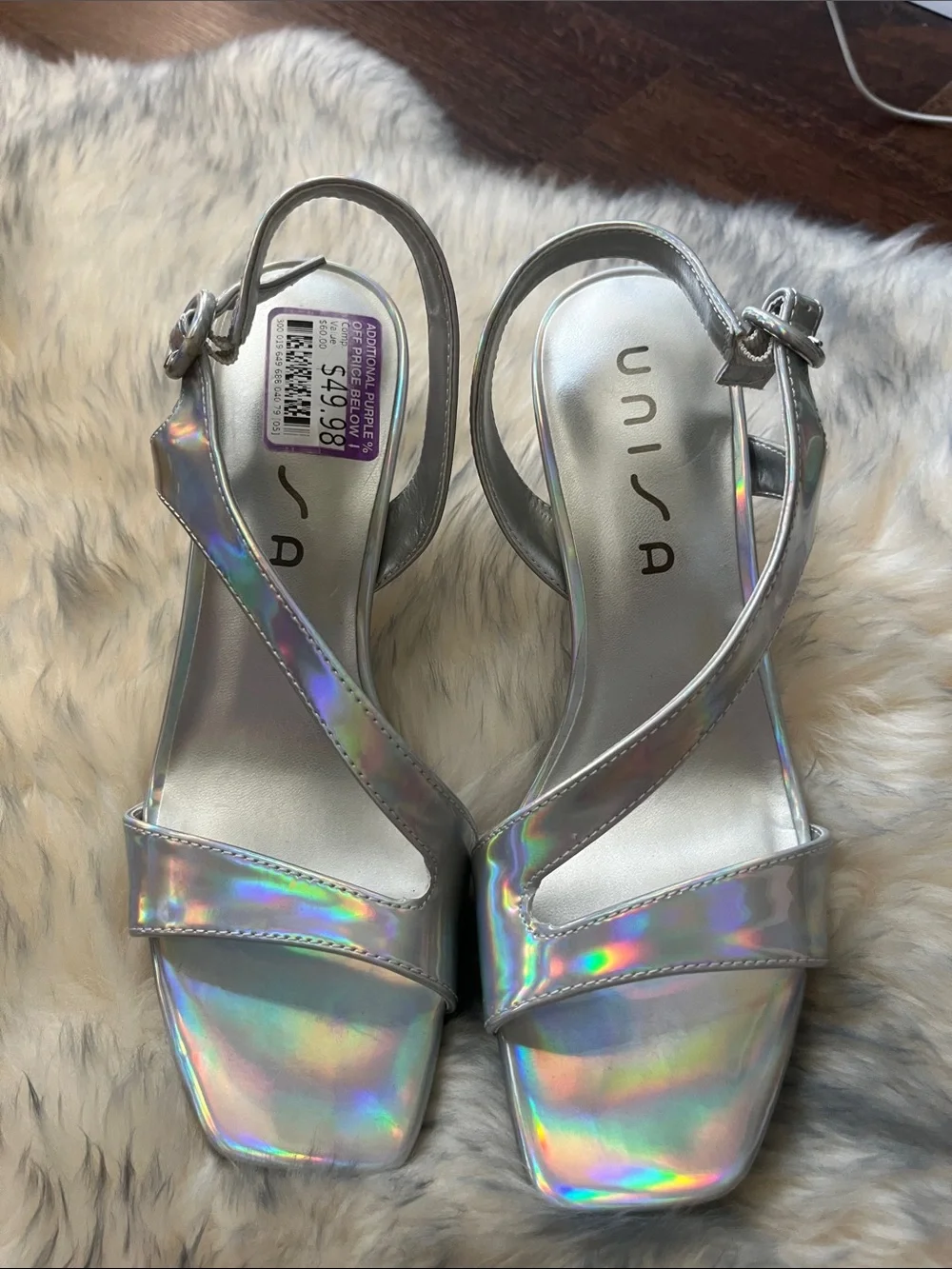 BRAND NEW Unisa Iridescent Silver Slingback Heels
